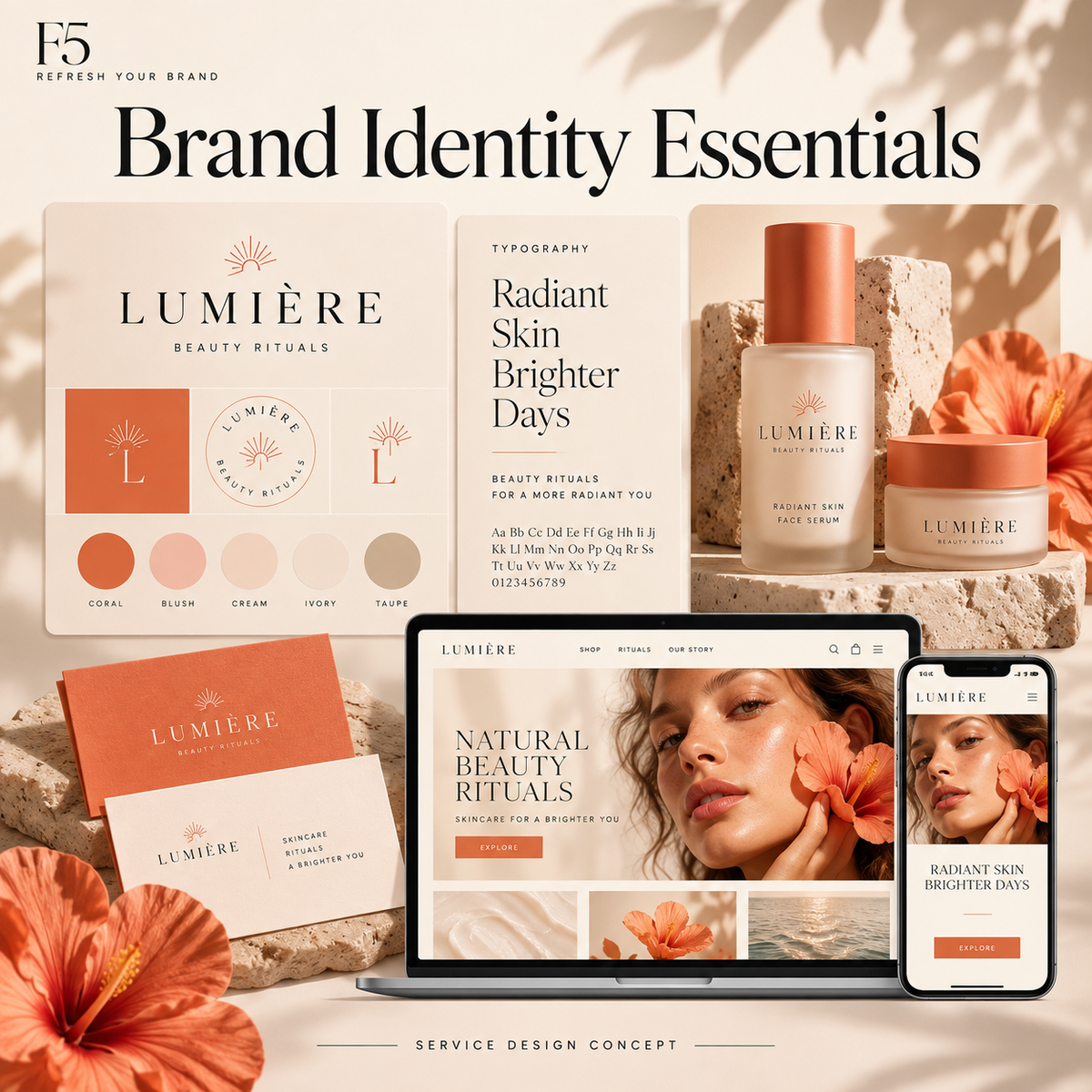 Brand Identity Essentials — beauty logo, colors, typography and packaging concepts