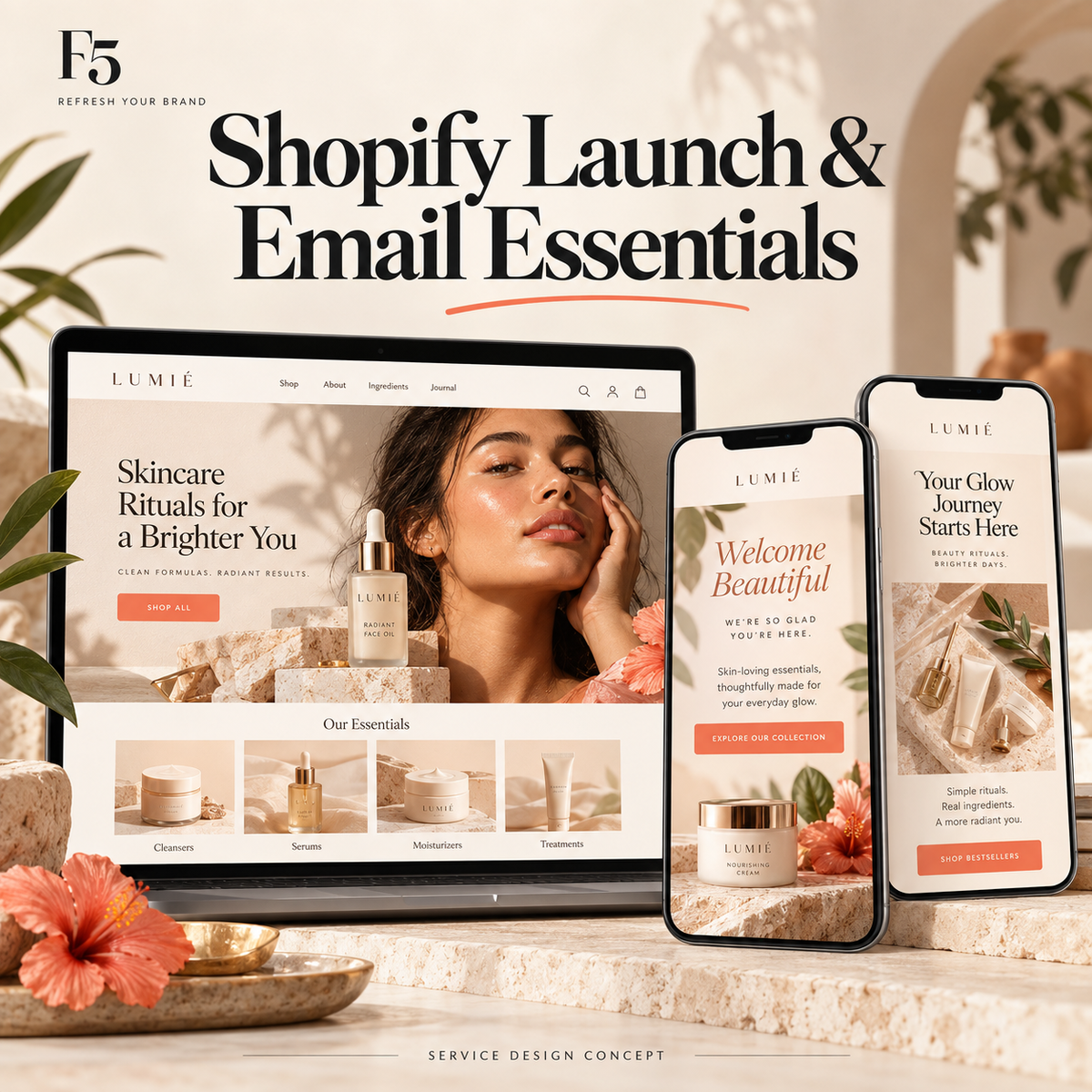Shopify Launch and Email Essentials — beauty storefront and welcome emails