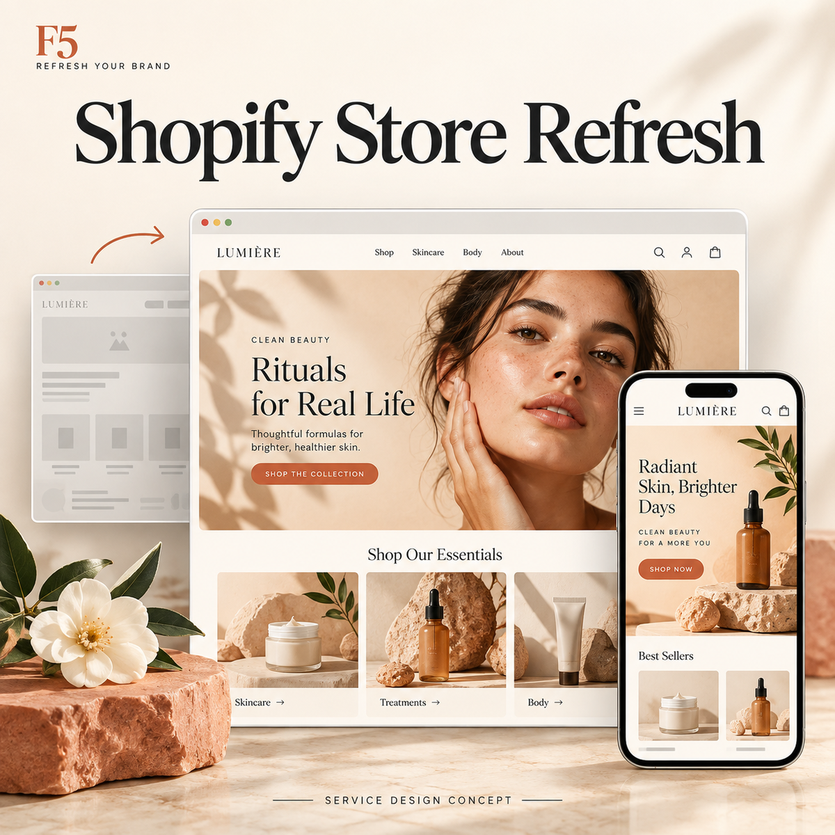 Shopify Store Refresh — illustrative beauty ecommerce service design